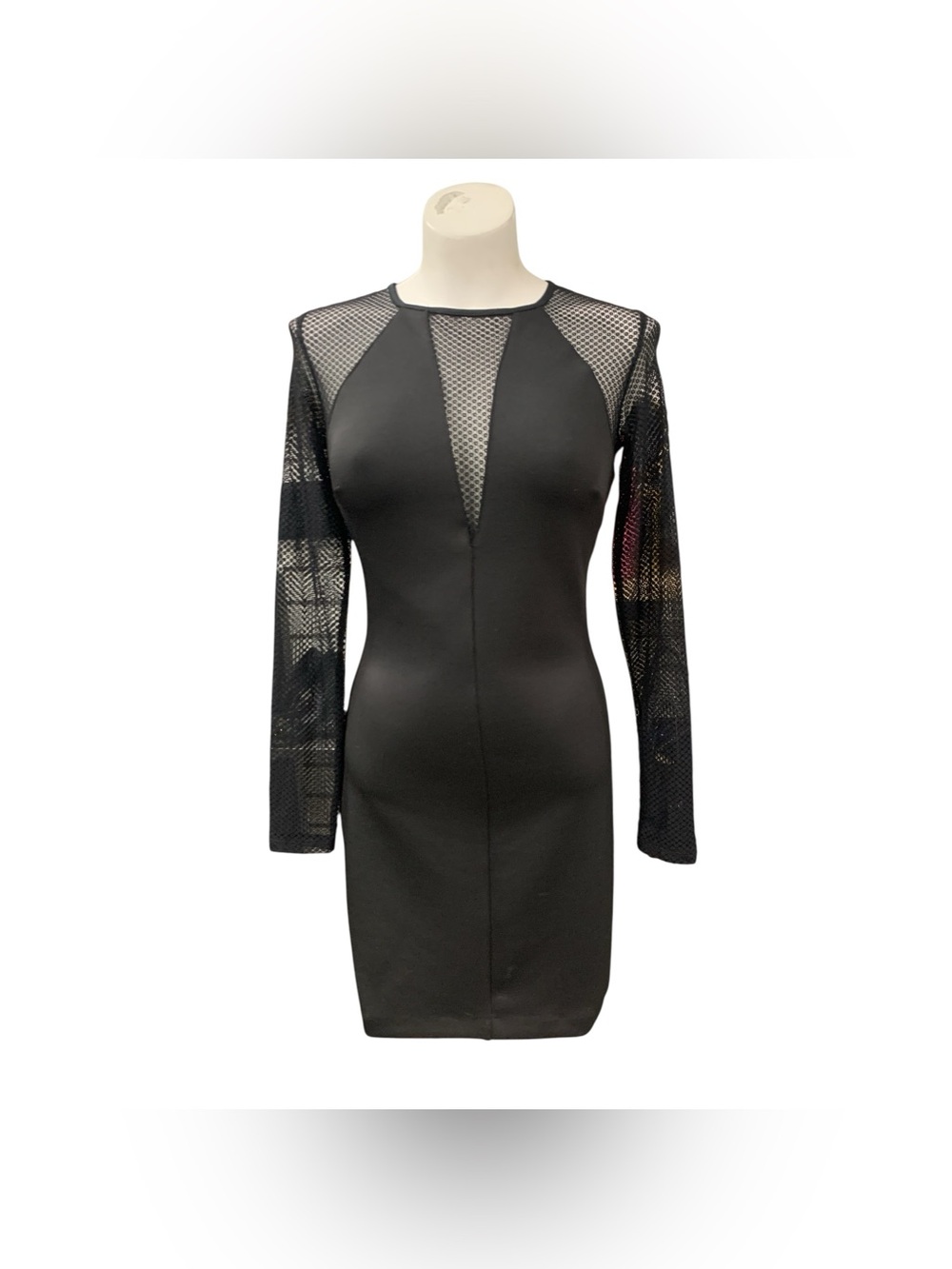 Dynamite Black Mesh-Inset Long Sleeve Bodycon Dress Size M